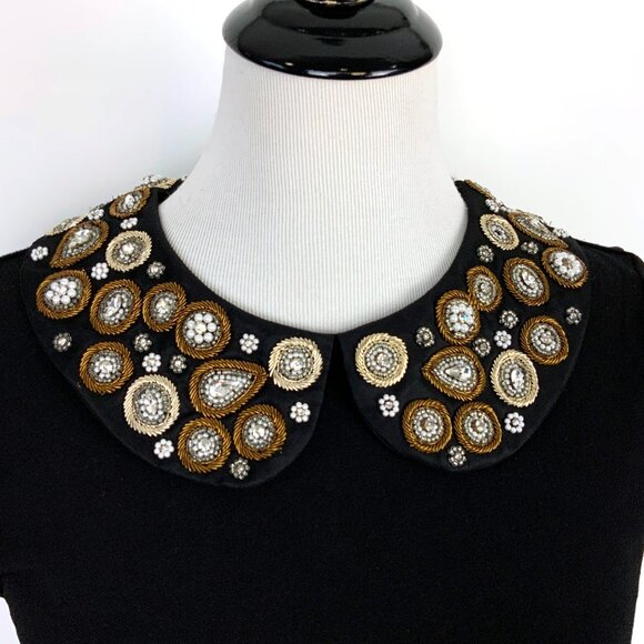 Alice + Olivia Mary Black Embellished Peter Pan Cup Sleeve Top Sz S - Picture 12 of 16